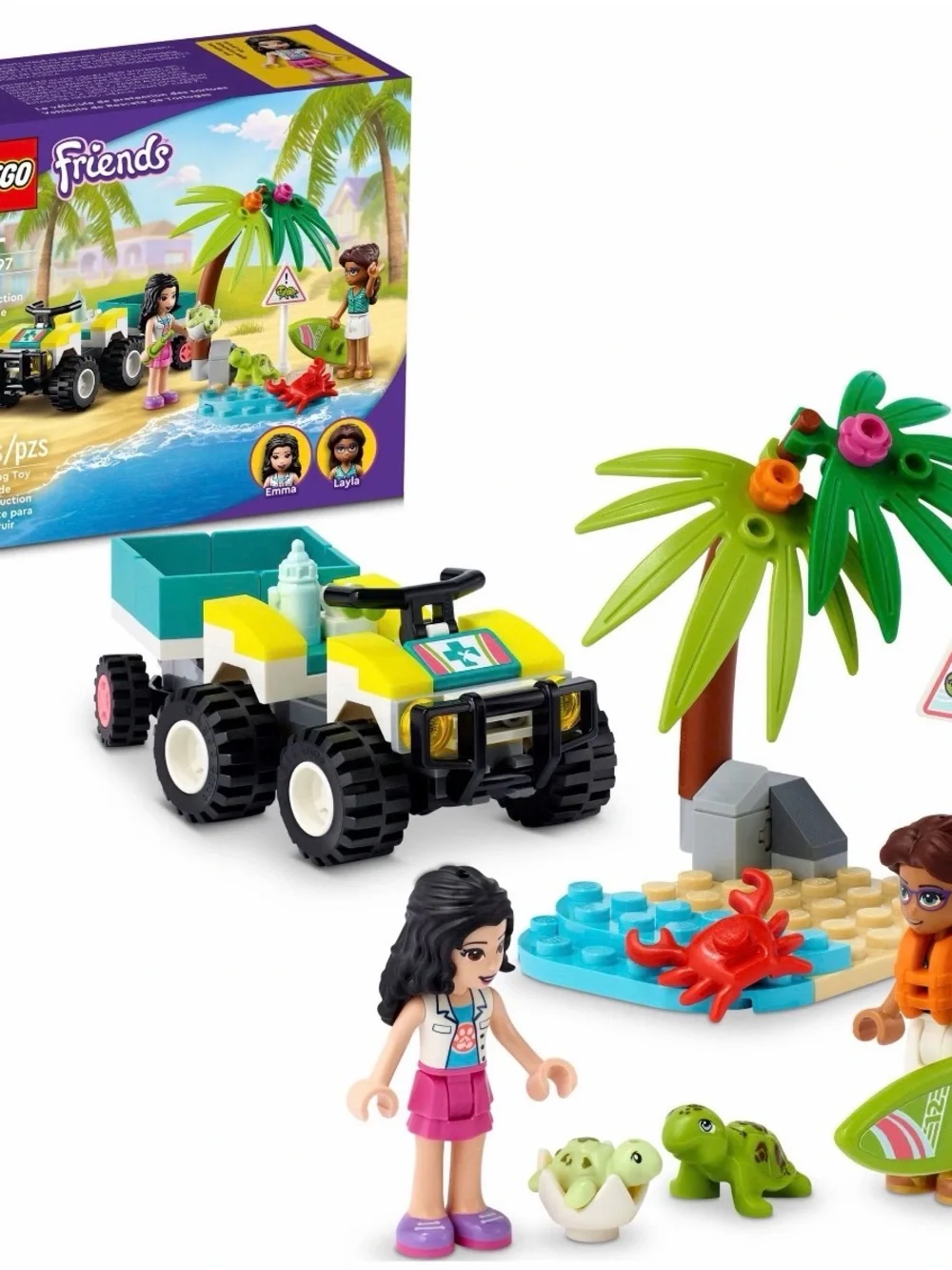 Lego Friends Yellow White ATV Beach Rescue Set with Palm Tree